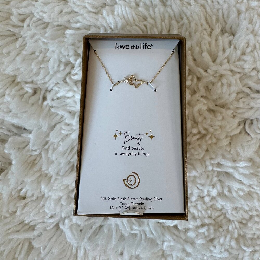Love This Life Womens 14K Gold Flash Plated Sterling Silver Necklace 16"+2"
